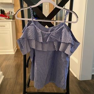 Blue and white cold shoulder top